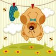 Cute Teddy bear after washing hanging on a rope Cute Teddy bear after washing hanging on a rope