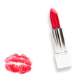 Lipstick and lipstick kiss mark, isolated on white background