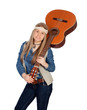 Pretty girl with hippie clothes and a guitar