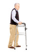 Full length portrait of a middle aged gentleman using a walker