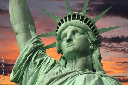 Photo: Liberty's Face with Sunrise Sky Liberty's Face with Sunrise Sky