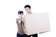 Photo: Asian couple and box - isolated Asian couple and box - isolated