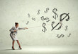 Businesswoman pulling rope