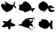 Different silhouettes of sea creatures