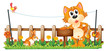 A tiger holding an empty wooden signboard near the fence