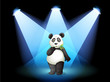A panda at the center of the stage with spotlights