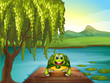 A smiling turtle along the pond