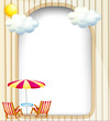 An empty surface with beach chairs and umbrella