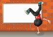Vector: A boy breakdancing in front of the empty board A boy breakdancing in front of the empty board