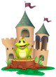 Vector: A frog sitting at the wood with a castle at the back A frog sitting at the wood with a castle at the back