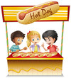 Three kids in a hotdog stand