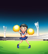 A young woman dancing at the soccer field