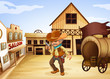 Vector: A man holding a gun with a wooden carriage at the back A man holding a gun with a wooden carriage at the back