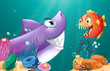 Vektor: A shark and a piranha under the sea A shark and a piranha under the sea