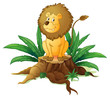 A stump with a big scary lion