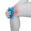 Cool gel pack on a swollen hurting knee.