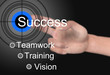 Hand touching the word success