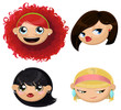Set of 4 cartoon female heads