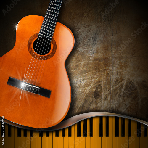 Illustration: Acoustic Guitar and Piano Grunge Background Acoustic Guitar and Piano Grunge Background
