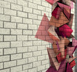 3d mosaic tile brick wall with pink fragmented shape
