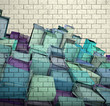Illustration: 3d mosaic tile brick wall with cube fragmented pattern 3d mosaic tile brick wall with cube fragmented pattern