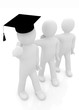 3d man in a graduation Cap with thumb up and 3d mans embraced