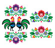 Polish ethnic floral embroidery with roosters traditional