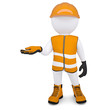 3d white man in overalls picked up an empty hand