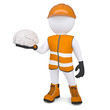 Illustration: 3d white man in overalls holding a brain 3d white man in overalls holding a brain