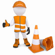 3d man in overalls raised his thumb up