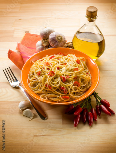 Photo: spaghetti with garlic oil and hot chili pepper spaghetti with garlic oil and hot chili pepper