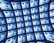 Distorted blue video screens showing the face of a baby