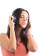Photo: attractive girl with headphones on white background attractive girl with headphones on white background