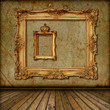 Illustration: interior with vintage golden frame on the wall interior with vintage golden frame on the wall
