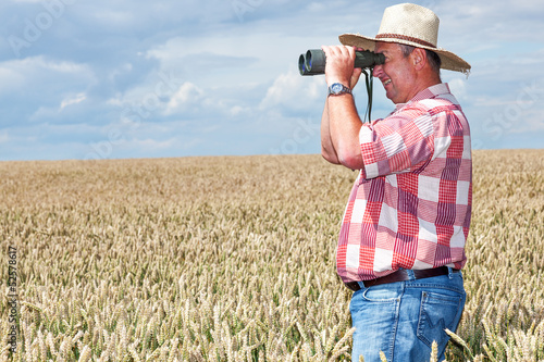 Photo: Man with binoculars in cornfield Man with binoculars in cornfield