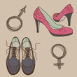 Vector male and female shoes and gender signs