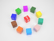 Red Cube  in Center of colored Cubes