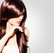 Hair. Beautiful Brunette Girl with Healthy Long Brown Hair