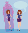 Full lady enjoys her slim reflection