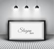 Vector: Modern interior art gallery frame design with spotlights. Modern interior art gallery frame design with spotlights.