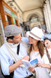 Trendy in love couple visiting European capital