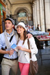 Trendy in love couple visiting Madrid