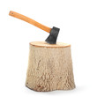 Foto: Cut log fire wood and old axe. Cut log fire wood and old axe.