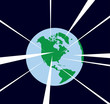 White lines coming from or towards planet earth