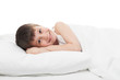 cheerful boy in bed