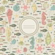 Marine background with space for text. Doodle set with sea live