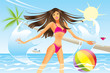 Beautiful woman going out of the sea
