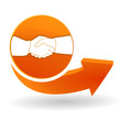 Vector: poignée de main sur bouton web orange poignée de main sur bouton web orange