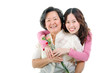 Asian women holding carnation flowers