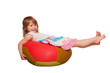 Smiling child with fitness ball. Isolated on white